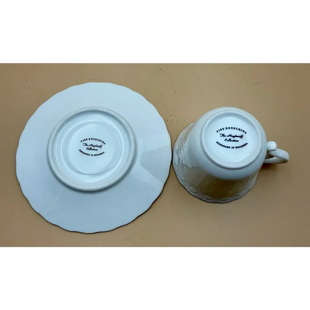 Naydanoff Collection Fine Bone China 2 Cup Saucer Sets Gold Trim Bulgaria